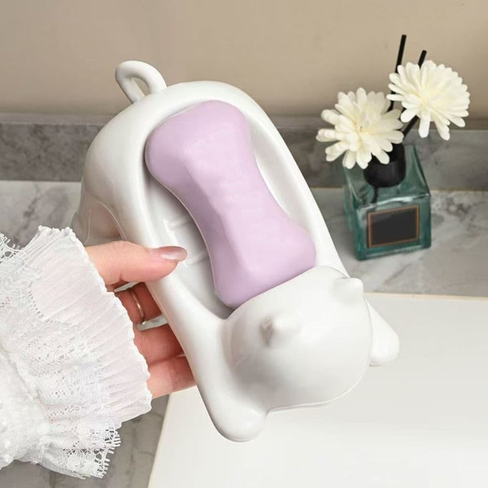 Porta-sabonete de desenho animado , bandeja de sabonete em forma de gato de plástico com função de drenagem automá