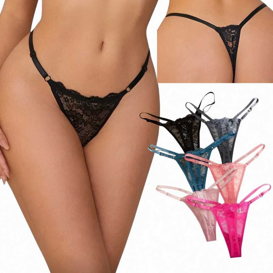 Calcinha fio dental de renda sensual romântica luxo noite 3071