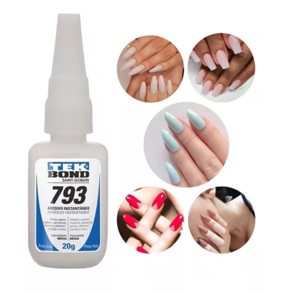 Cola Instantânea Tek Bond 793 20g Unha Para Postiça/Fibra e Pedrarias Bico Fino / Fácil Aplicação