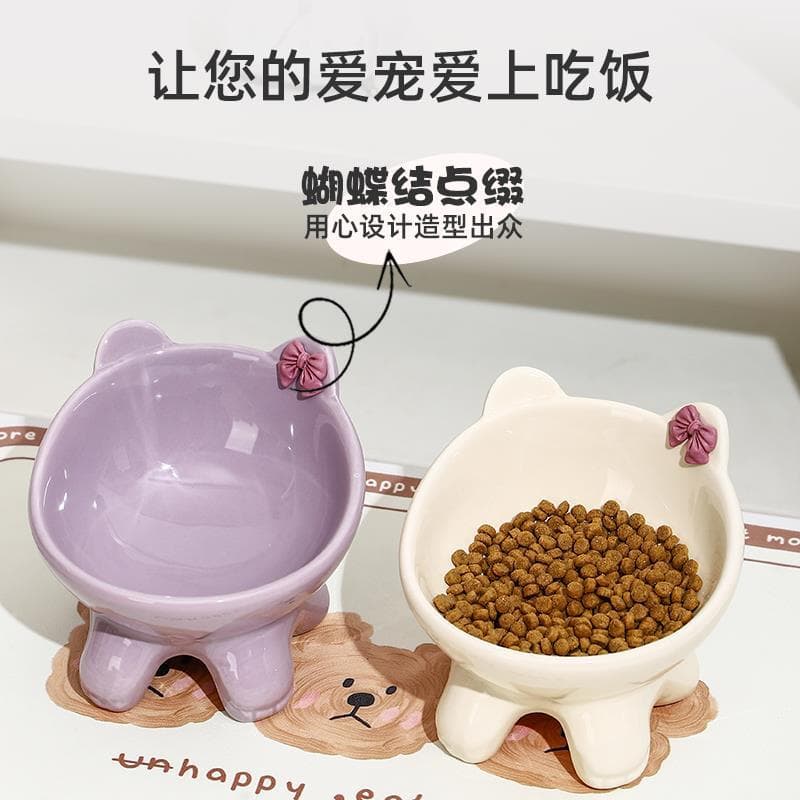 Tigela japonesa para gatos, tigela de cerâmica Diagonal com laço para gatos, tigela para comida de água potável para gat