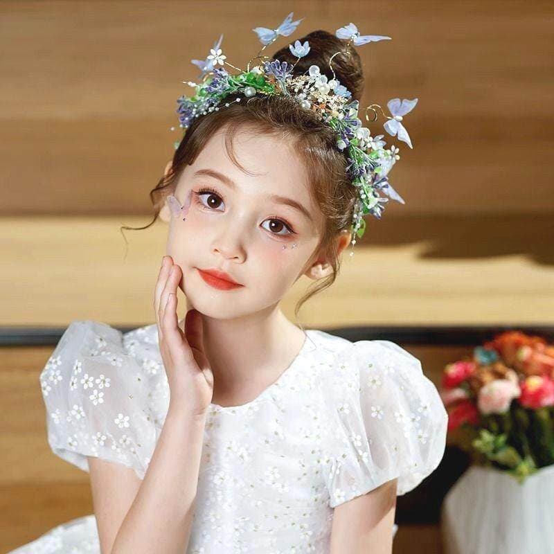 Borboleta elfo fada cocar crianças azul guirlanda acessórios para o cabelo meninas desempenho vestido coroa bandana