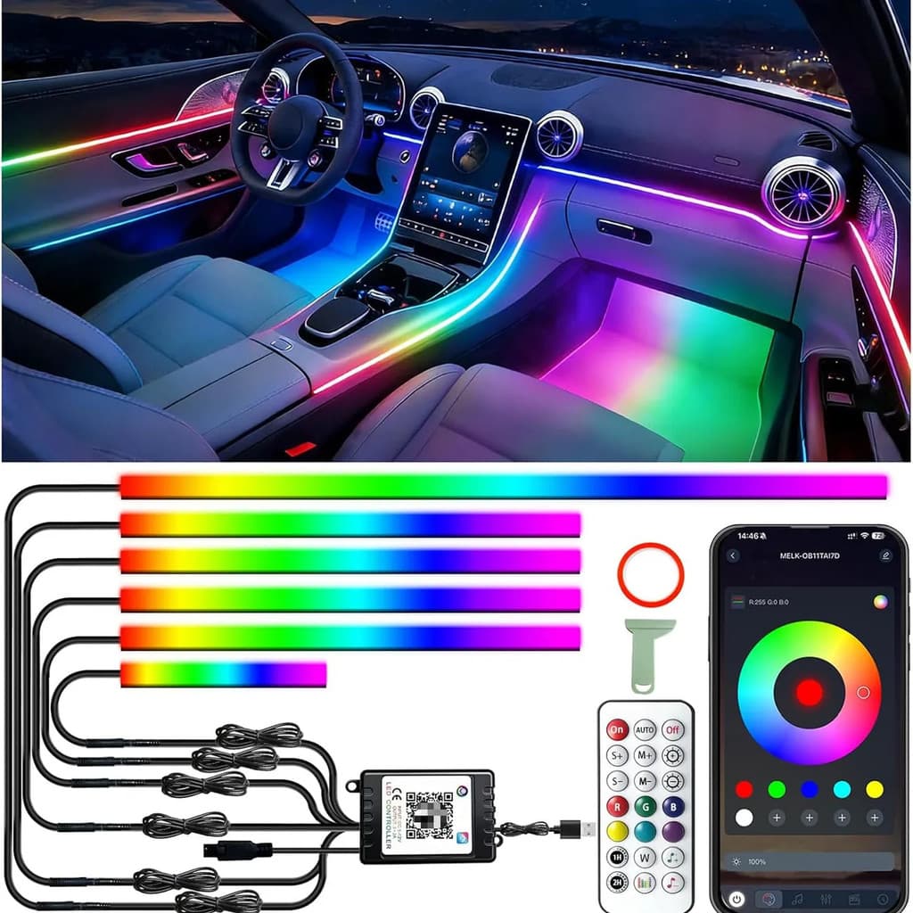 Luz De Fluxo Colorida Decoração De Interiores Automotivos Atmosfera Iluminação Inteligente Bonita E Deslumbrante Interio
