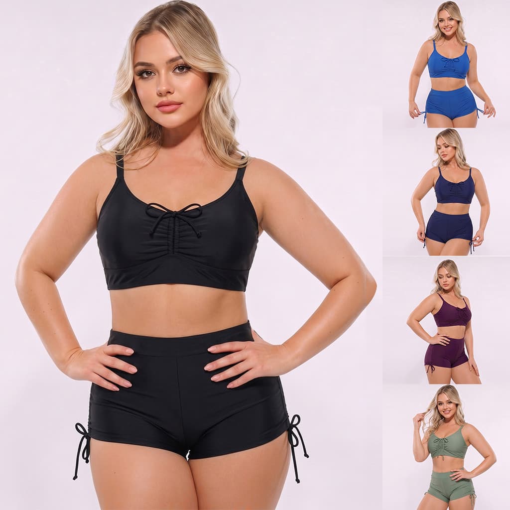 Novo tamanho grande Split maiô feminino cor sólida cintura alta mais magro olhar biquíni maiô praia