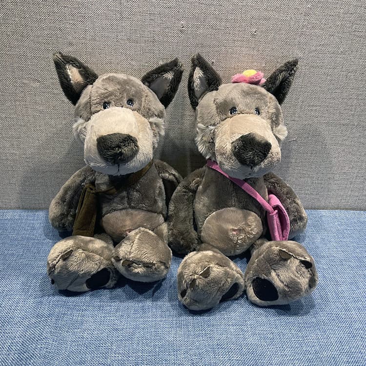 Bonito pequeno lobo Woody boneca de pelúcia grande lobo cinza casal mochila lobo boneca brinquedo dormir abraço Ragdoll