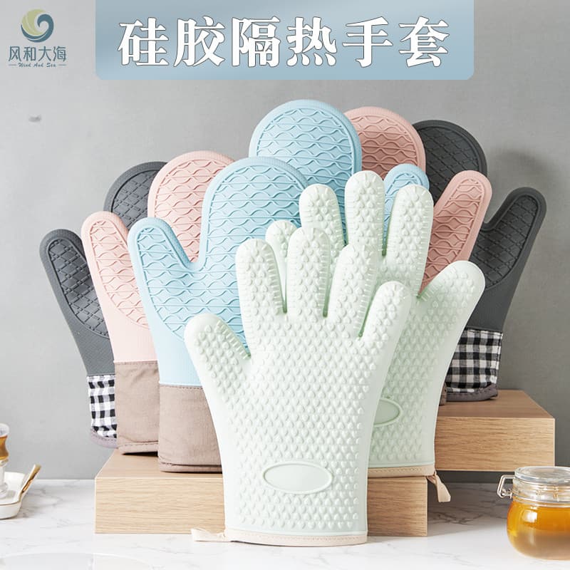 Silicone algodão anti-escaldante luvas de isolamento térmico forno de cozinha luvas antiderrapantes cozimento alta tempe