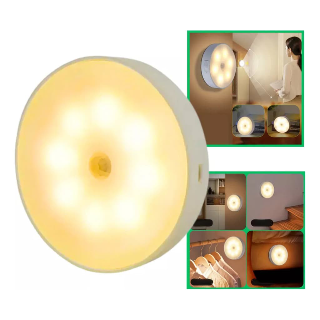 Luminárias Lâmpada Arandela com Sensor de Movimento Recarregável 3W 3000K Branco Quente, com 6 LEDs de Iluminação Y33Y