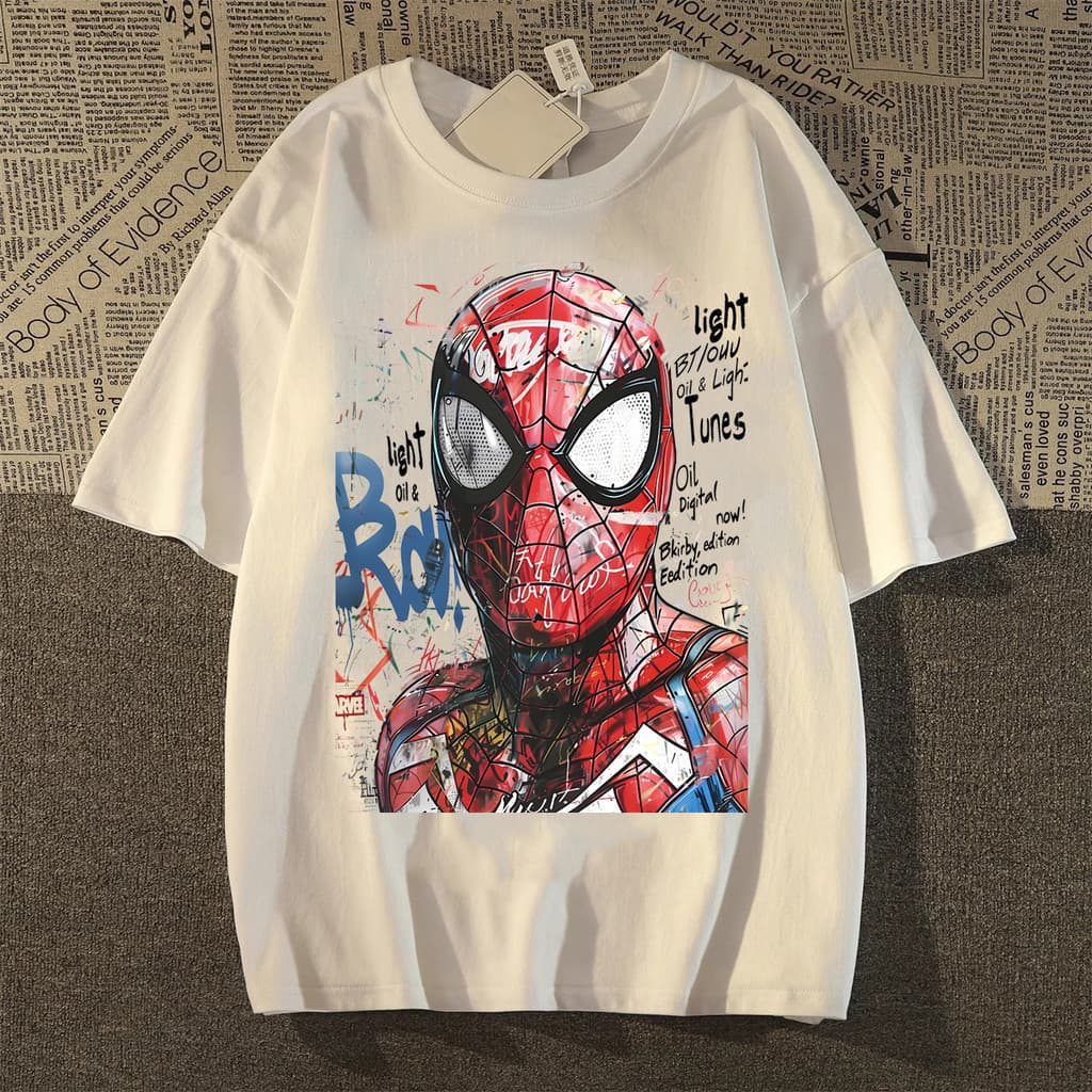 BEAST FASHION unissex oversized Camiseta Anime Aranha em Estilo Grafite Artístico Branco Camisa