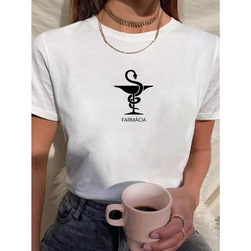 Camiseta Feminina Babylook Tshirt Profissão Faculdade Farmácia Simbolo 100% Algodão