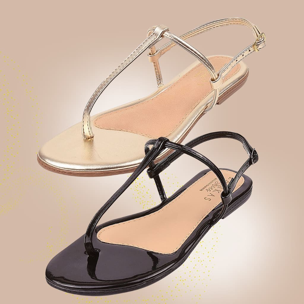 Kit 2 Pares Sandalias Feminina Rasteirinha Fio Basica Sandalia Dourada Preto