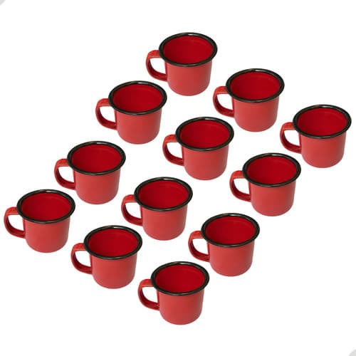 Kit 12 Mini Canecas Esmaltada Rustica Fazenda 5cm Retro 80ml Vermelho Caneca