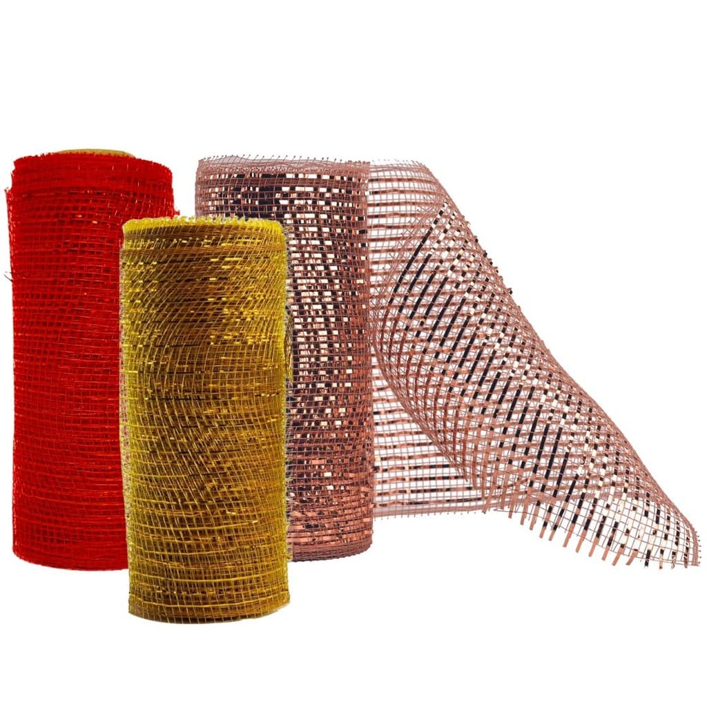Telas Decorativas Natal Malha Tule Fita Trançada Prime 15cm x 5 metros Dourado, Vermelho e Rosê