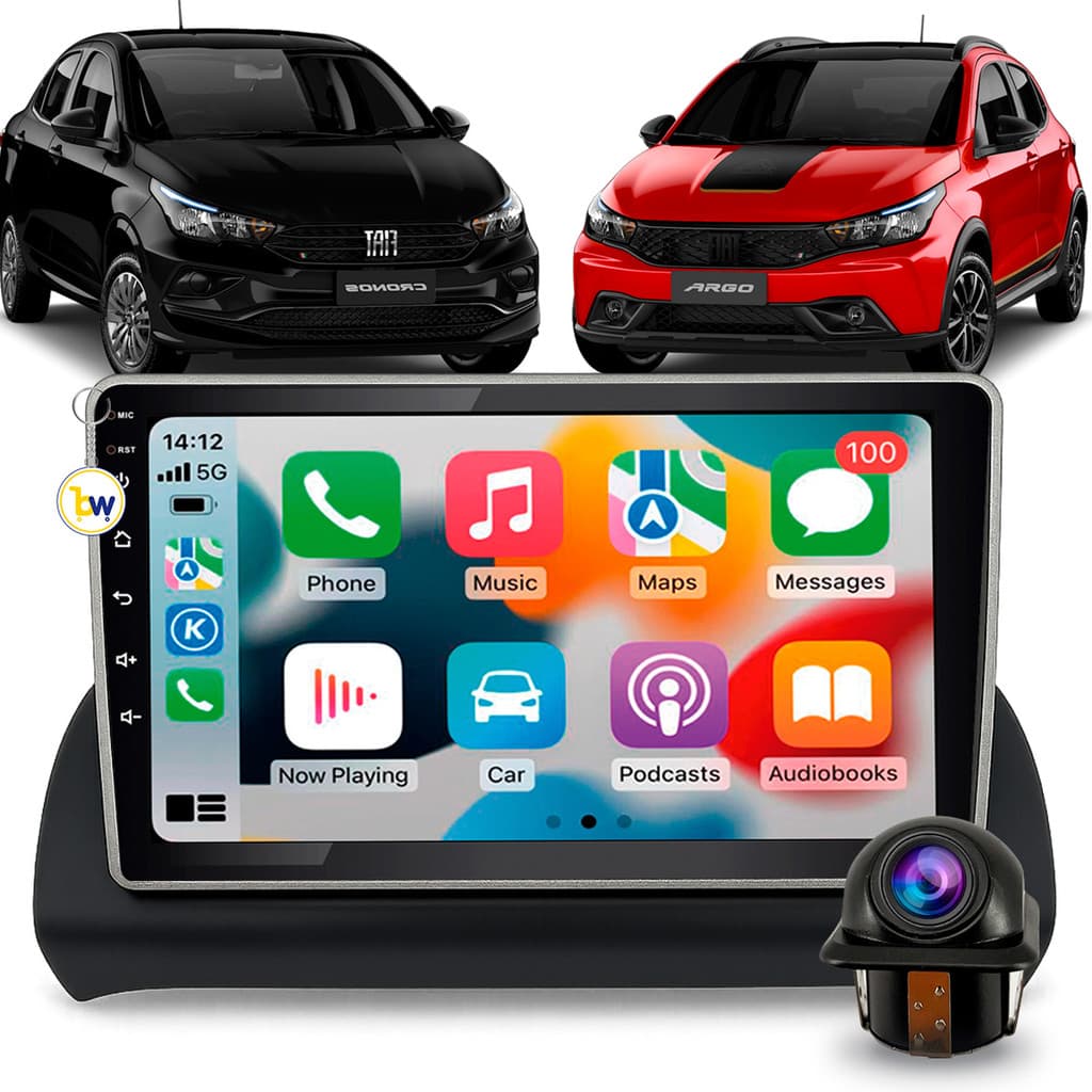 Kit Multimídia 9 Polegadas Espelhamento Carplay Android Auto Argo Cronos 2017 a 2025