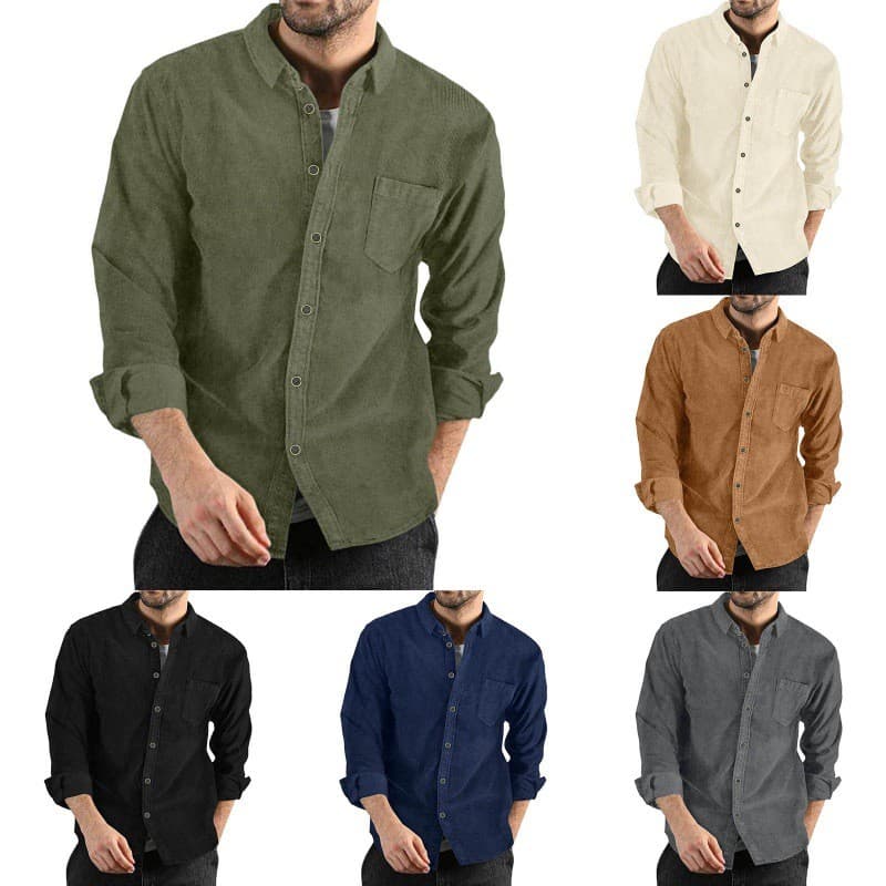 Europeu americano novo estilo masculino camisa grossa veludo lapela botão solto jaqueta Casual