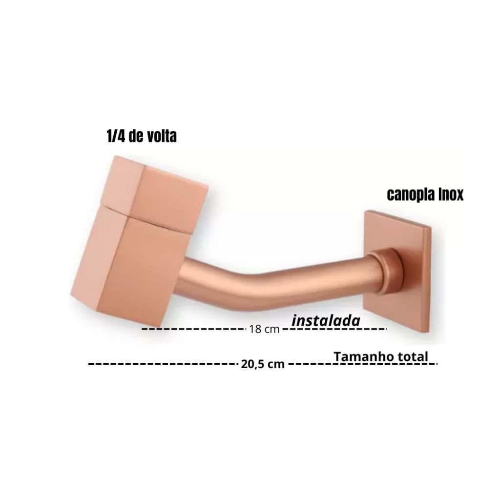Torneira Banheiro Parede Quadrada Luxo Rose ¼ De Volta