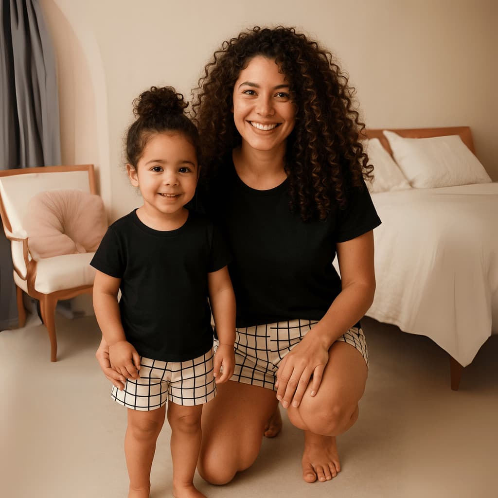 Conjunto Kit Tal Mãe e Filha Pijama Feminino Xadrez Elegante