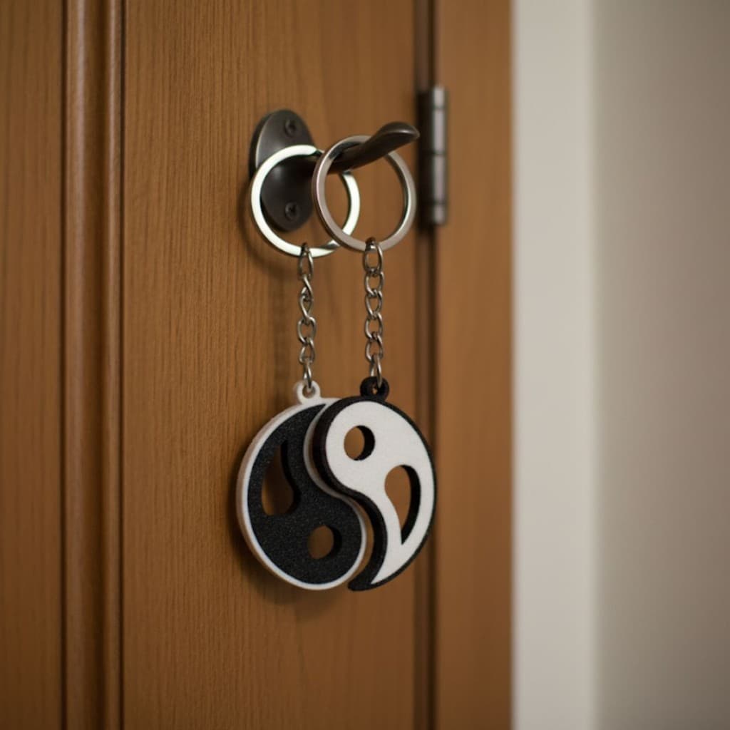 Chaveiro Ying Yang Criativo Detalhado Colecionável Casal Equilíbrio Com Argolas