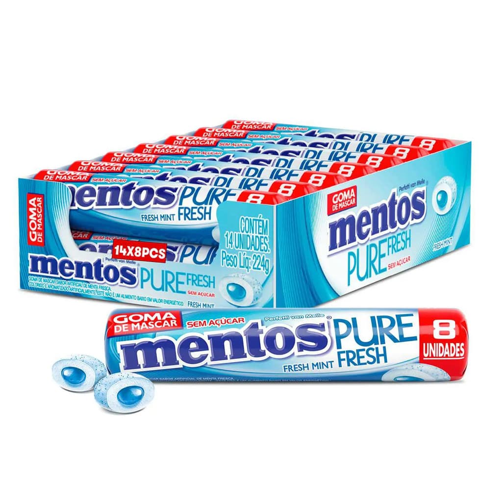 Chiclete Mentos Pure Fresh Caixa 14 Sticks | 112 Unidades Fresh Mint (Azul) Sem Açúcar e Sem Glúten