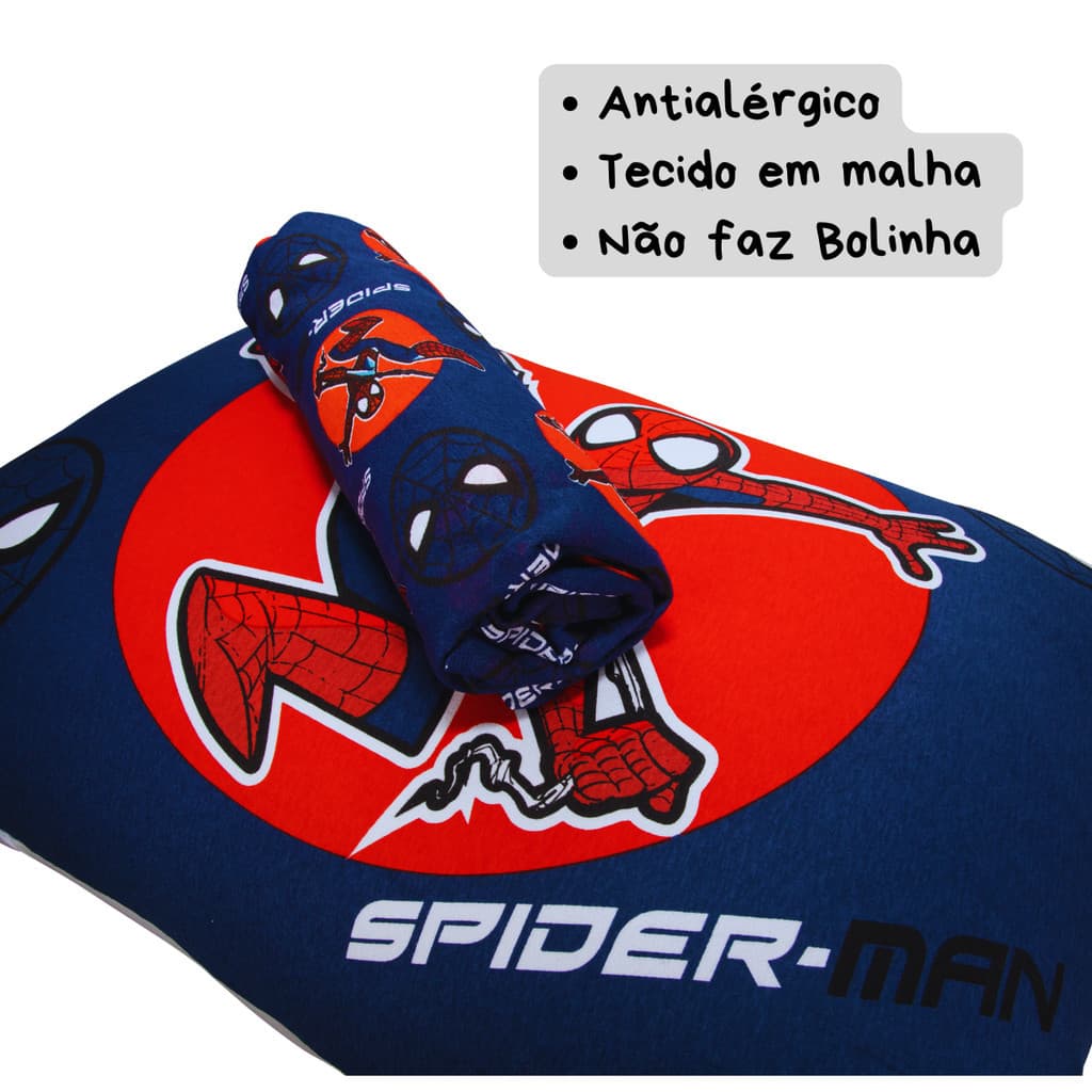 Jogo de Cama Solteiro Infantil com Elástico 2 Peças Azul Marvel Homem Aranha Spider Man