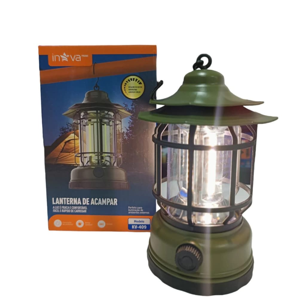 Lampião Recarregável Lanterna de Acampar Inova KV-409 ÚNICO