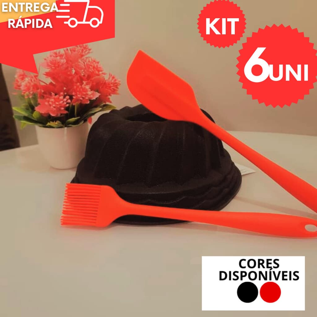 Kit Confeitaria 2  Formas Silicone Para Bolo +  2 Espátula Pão Duro  e 2 Pincel Antiaderente