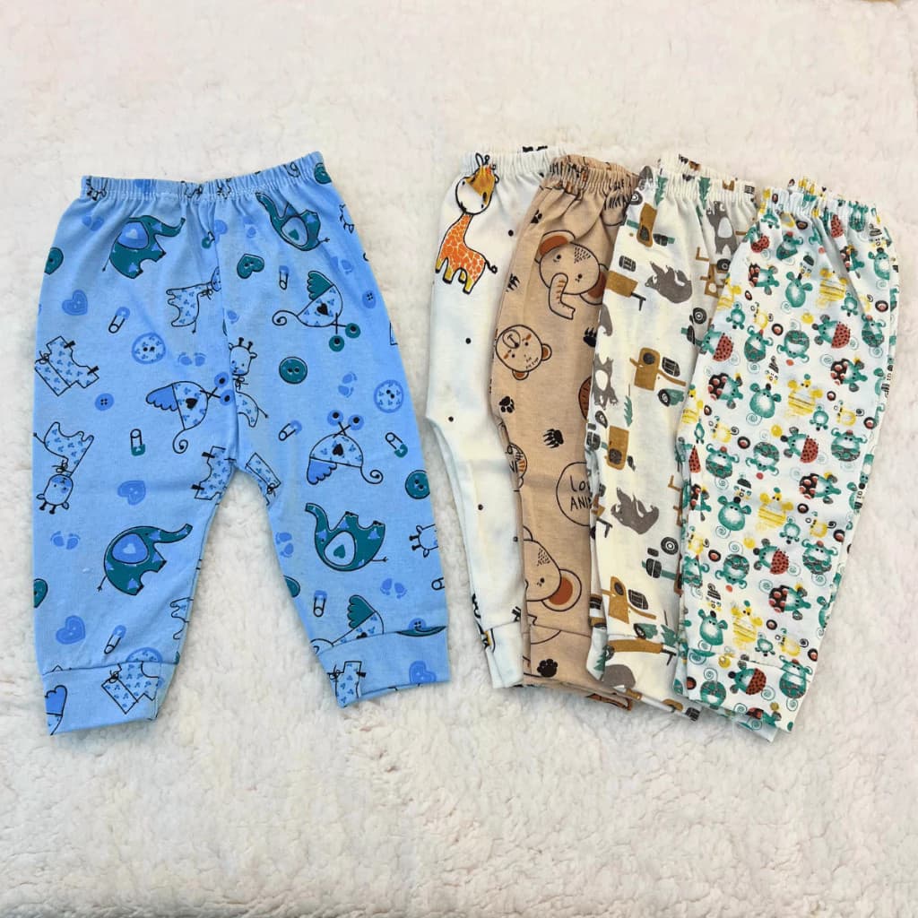 Kit 5 Mijão Calça Bebê em Malha Estampada 100% Algodão - Liso (RN/P/M/G)
