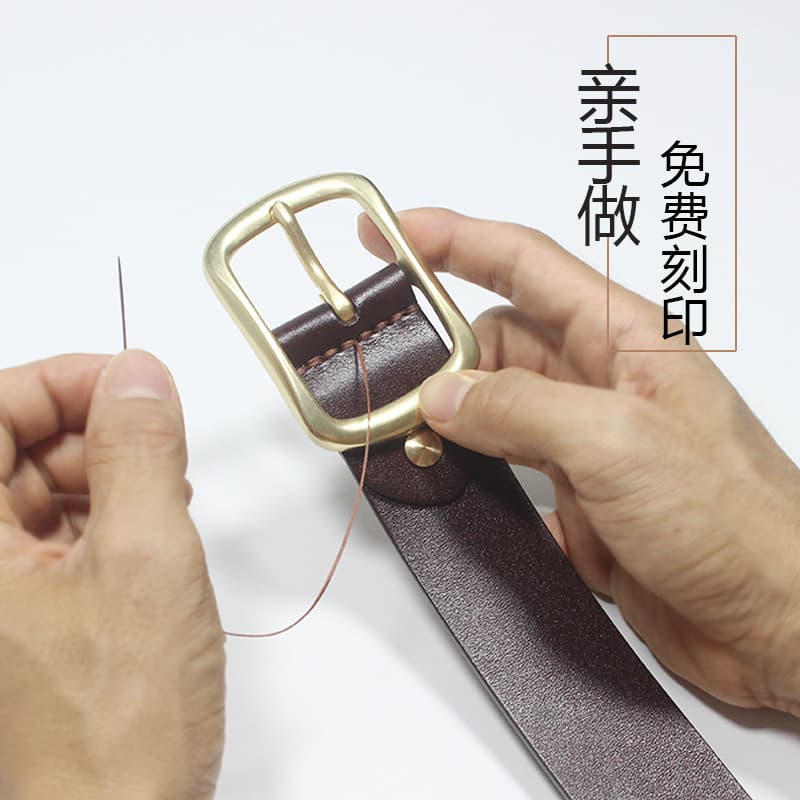 Couro japonês fivela juventude cinto presente cinto masculino cabeça de cobre puro Retro simples moda diy Material 038