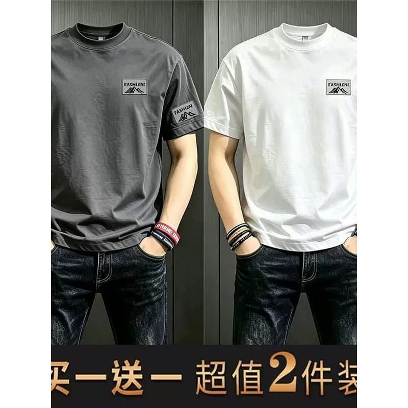 2026 verão novo estilo americano de manga curta camiseta masculina na moda Casual tamanho grande solto pesado puro algod