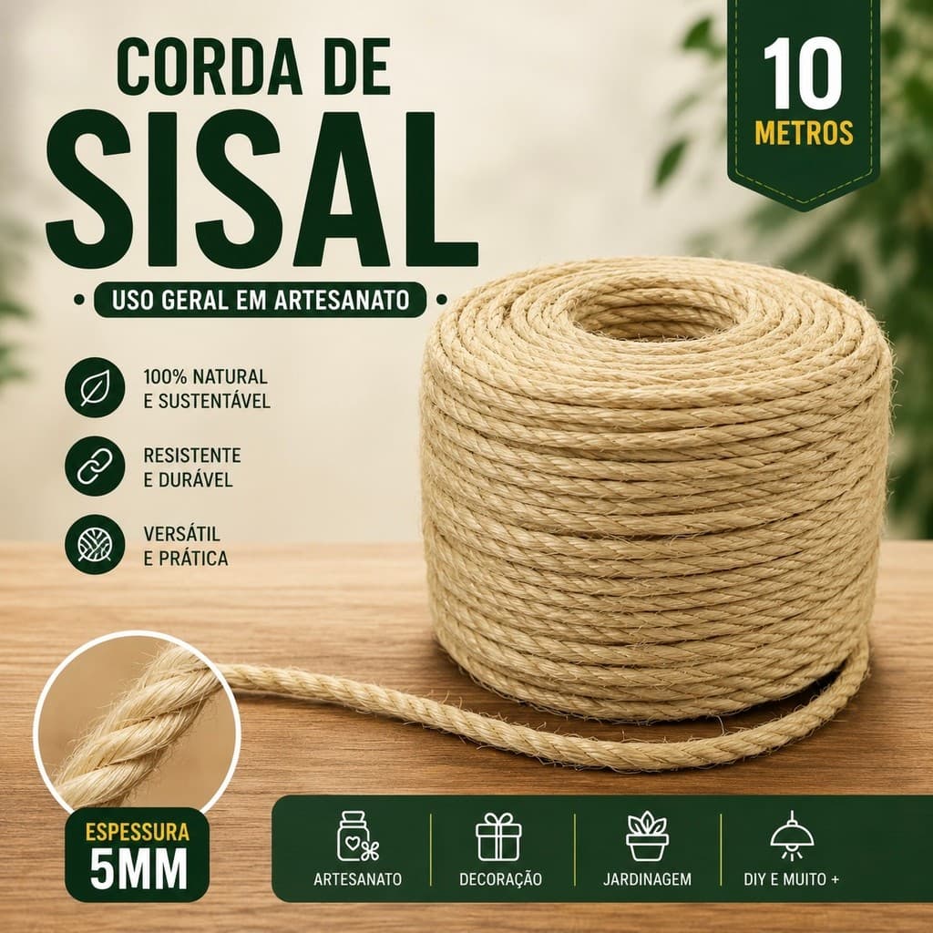 Corda de Sisal 10 metros Arranhador Gatos Artesanato Decoração Amarração Jardinagem 5mm