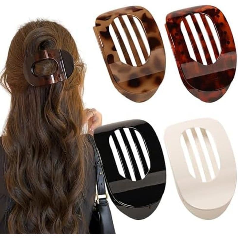 Grampos De Cabelo Bico De Pato De 4 Pacotes Para Mulheres , Design De Garra Plana , Cor Sólida , Casual Elegante Cabelos