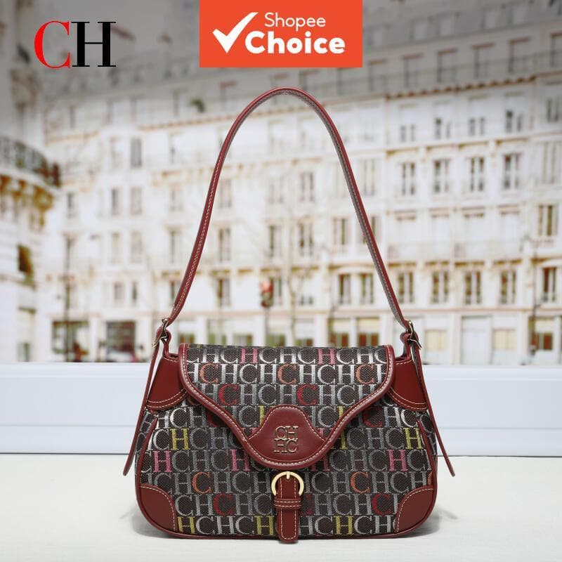 Bolsa de ombro feminina CH, bolsa tiracolo elegante de grande capacidade com aba, padrão de letras, estilo bolsa de