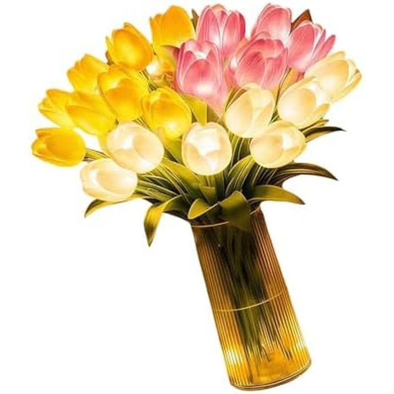 Luz De Tulipa Romântica Radiante , 15 Peças De Tulipas De Árvores Cintilantes , Defeições Iluminadas Por Led , Flores Co