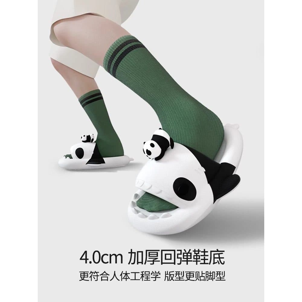 Panda tubarão chinelos verão casal homens mulheres podem usar fora de sola grossa casa banho antiderrapante na moda sand
