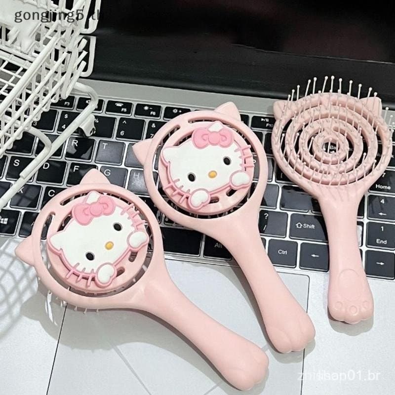 gongjing5 . TH Portátil Sanrio Hello Kitty Pente Fofo Oco Escova De Cabelo Rosa Massagem Maquiagem Ferramentas De Estilo