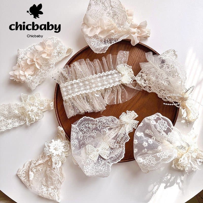 Nova tiara infantil/acessório de cabelo para bebê em renda vazada estilo francês.