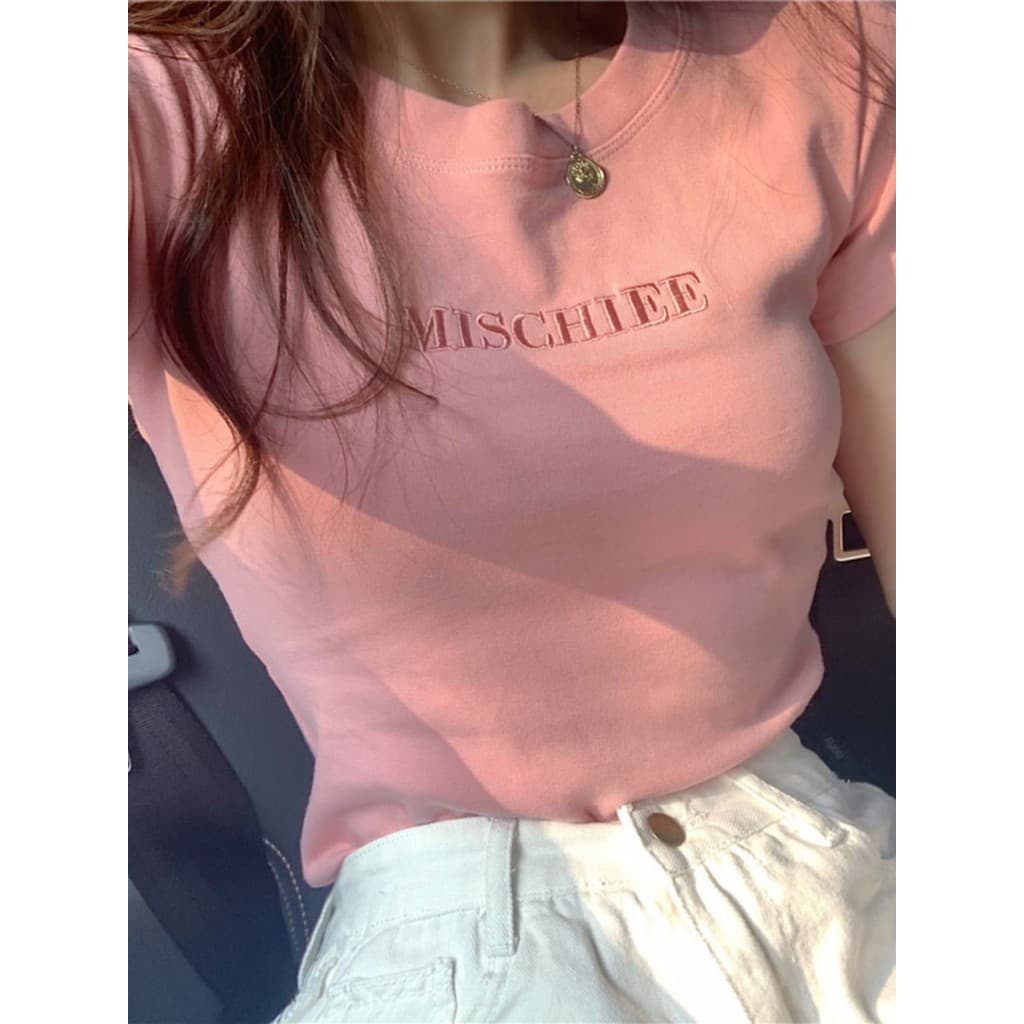 Design nicho topo 2026 novo estilo verão magro curto puro algodão de manga curta calças de cintura alta camiseta feminin