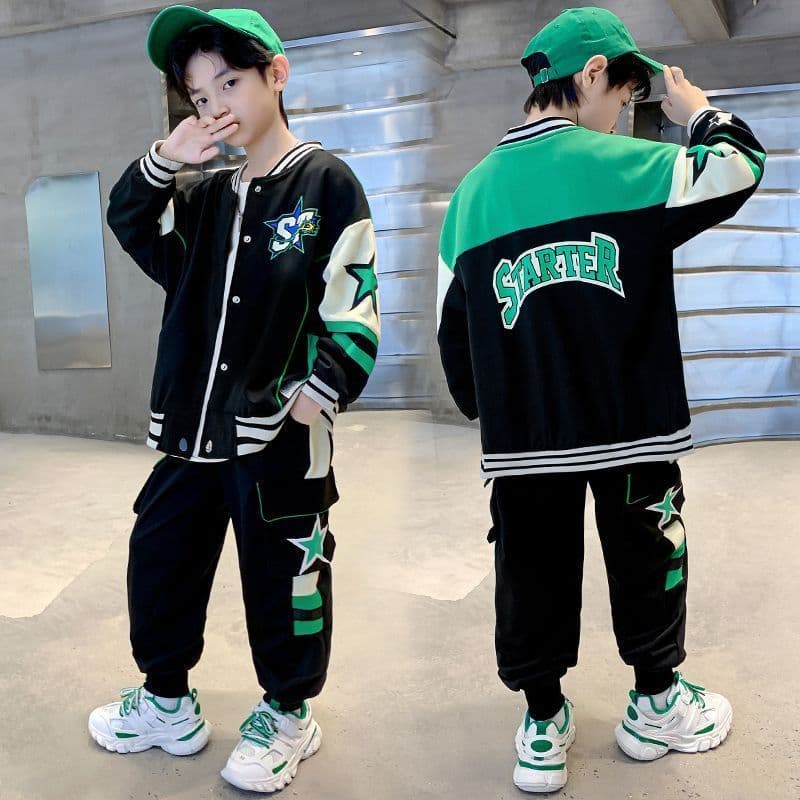 Meninos roupas infantis primavera roupas de duas peças terno 2026 novo estilo médio grande crianças meninos esportes pri
