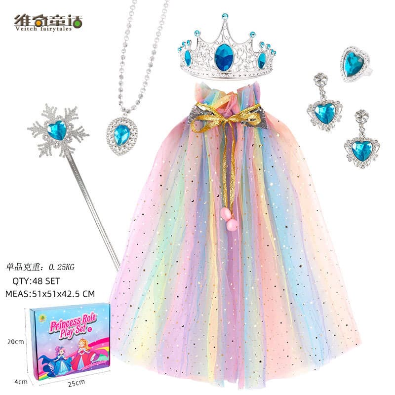 Conjunto de presente em caixa para meninas: capa de brinquedo, varinha mágica, coroa, conjunto de anéis infantis para br