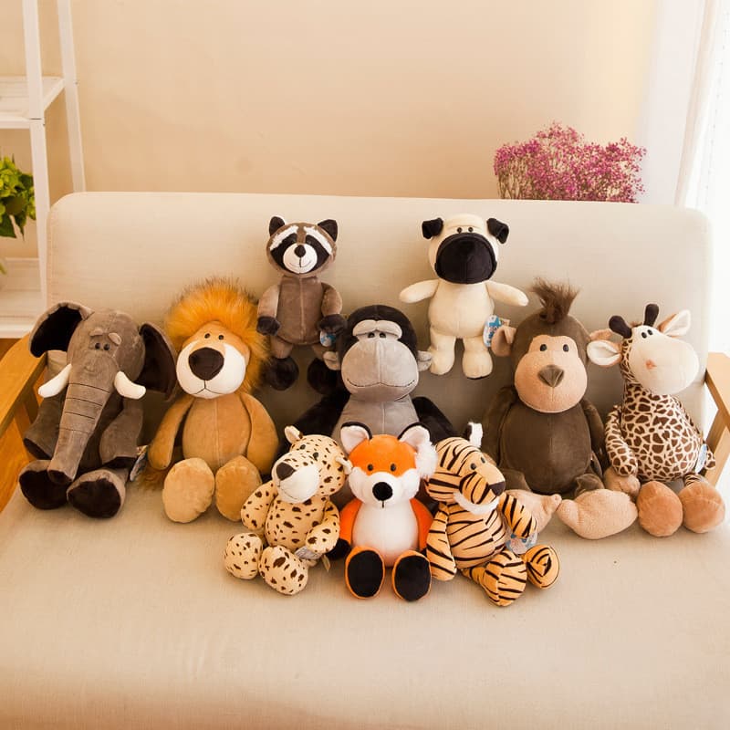 Bonecos de pelúcia de animais da selva, bonecos para jogar em casamentos, presentes com logotipo personalizável.