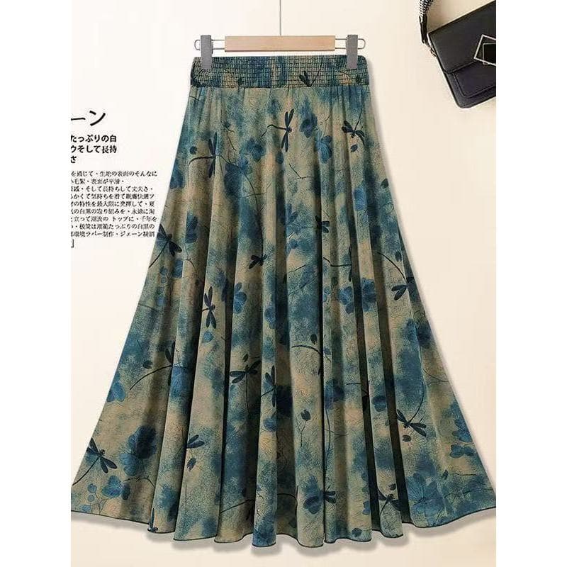 Mãe idosa de meia-idade novo estilo saia elástica cintura alta Floral saia longa verão comprimento médio 73CM saia de da
