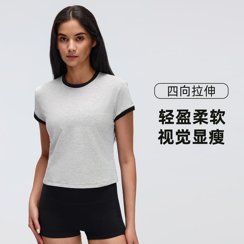 Exportação de comércio exterior Yoga manga curta estilo curto ombro estrangeiro mais magro olhar esportes camiseta simpl