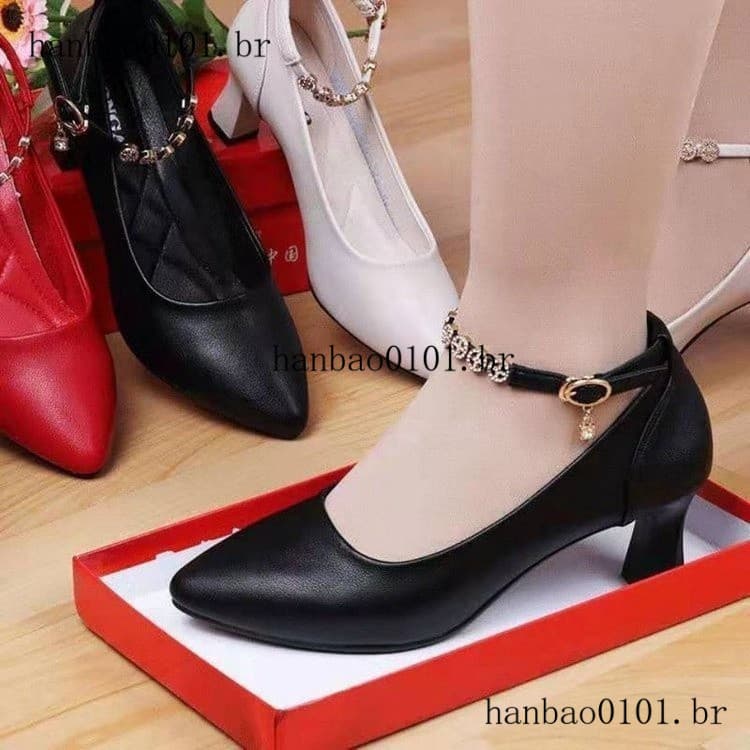 Senhoras sapatos de couro de salto alto primavera 2024 novo estilo mãe único couro macio sola macia sapatos de salto gro