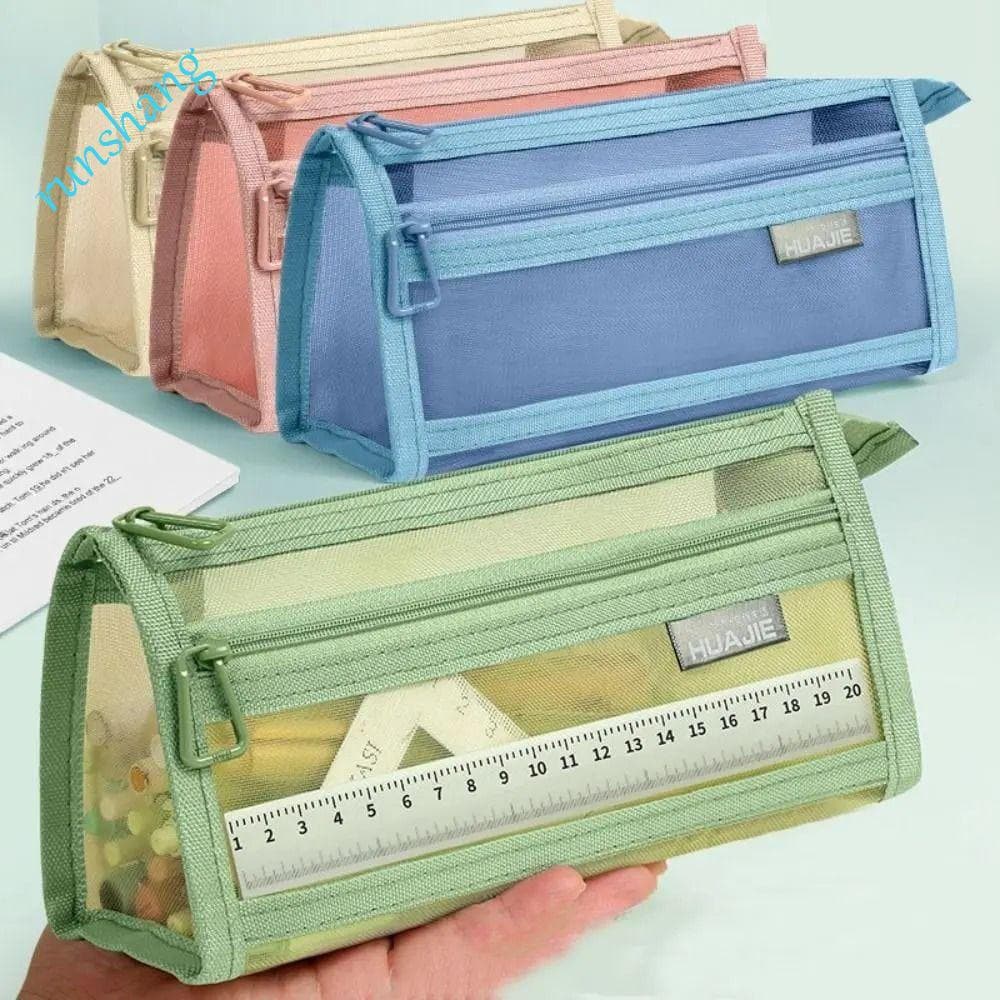 Bolsa Para Caneta De Malha RUNSHANG , Estojo Transparente De Camada Dupla , Multifuncional