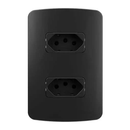 Conjunto de 2 tomadas + placa 4x2 MarGirius B3 Colors na cor Ebony (Preto)