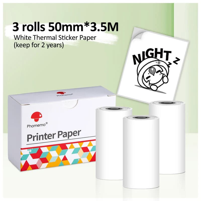 3 Rolos de Papel Adesivo Térmico Branco, Etiquetas Adesivas Térmicas Brancas para Impressora Portátil Mini Phomemo M02 M