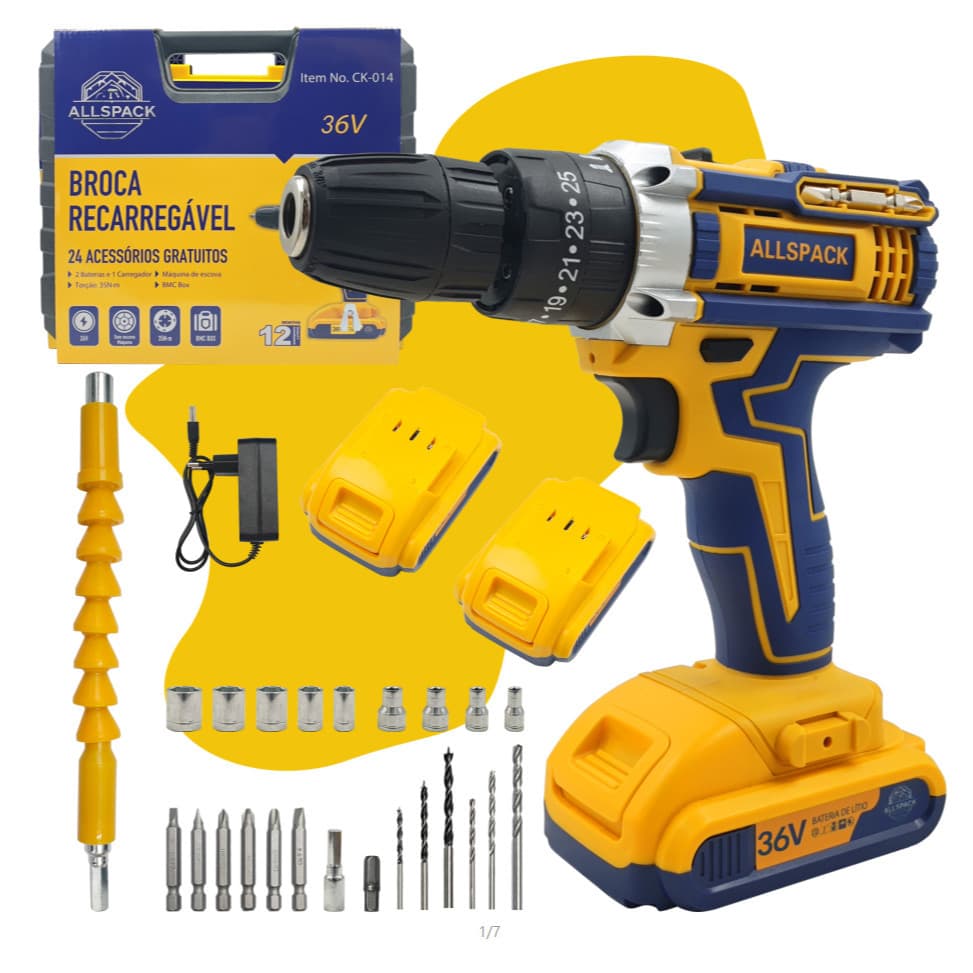 Parafusadeira/furadeira ALLSPACK CK-024 Bateria 36v 24 Assessórios