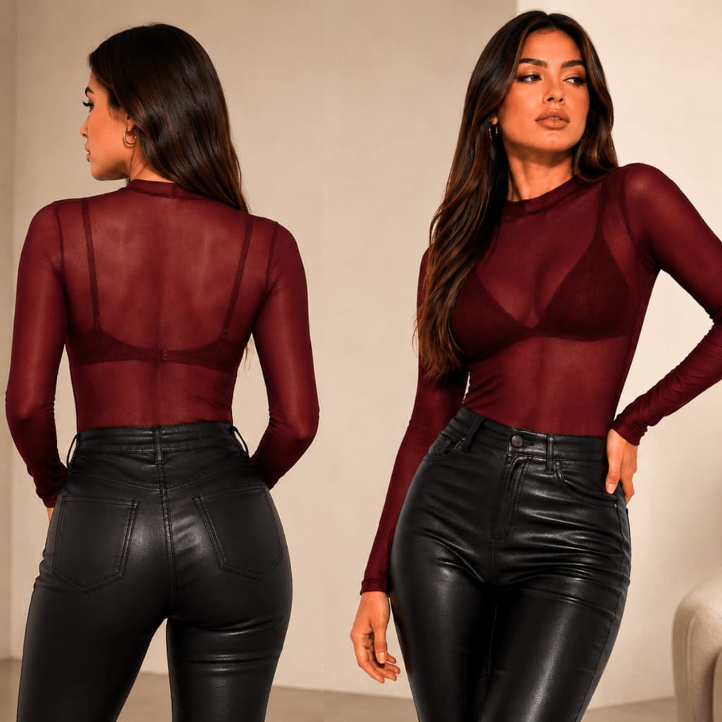 Body Tule Com 1 ou 2 Peças Manga Longa e Gola Redonda