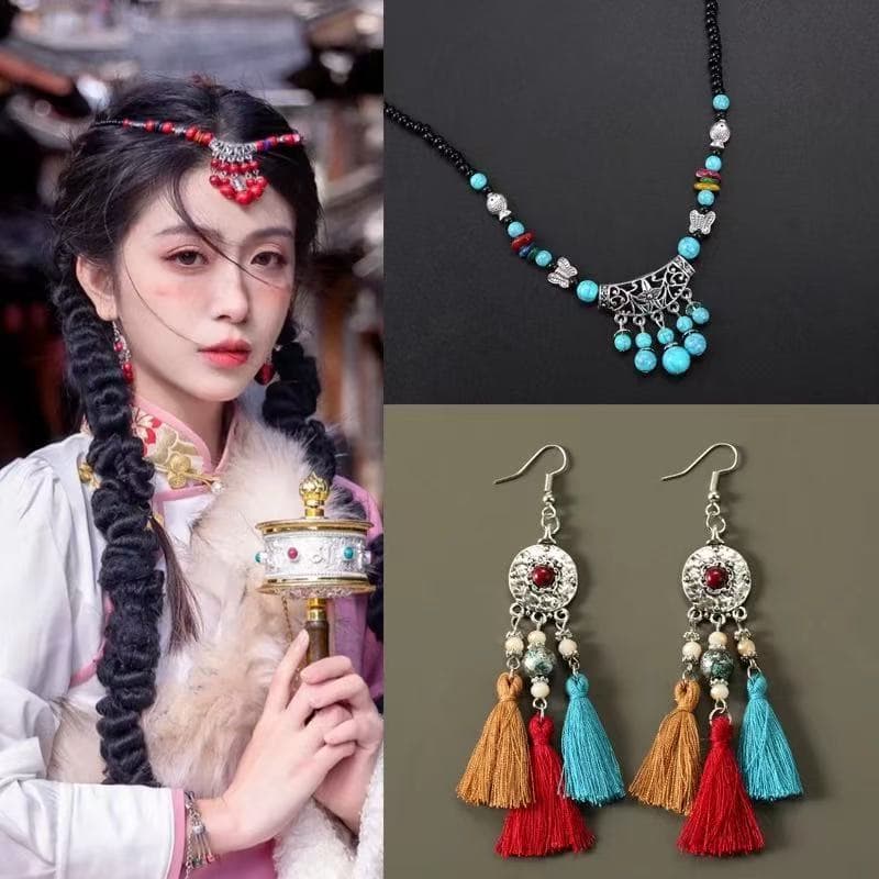 Estilo étnico tibetano corda de cabelo cocar estilo tibetano estilo exótico masculino feminino faixa de cabelo testa orn