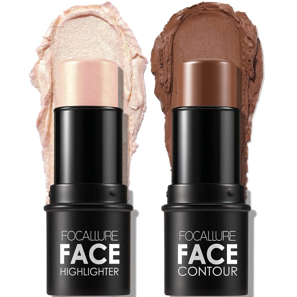 FOCALLURE 2 Peças Bastão de Contorno e Base, Caneta Iluminadora e Bronzeadora, Lápis para Iluminar e Sombrear o Rosto, M