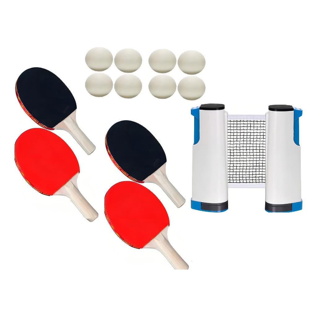 Kit Ping Pong Tênis de Mesa 13 Peças 4 Raquetes 8 Bolinhas Rede Retrátil