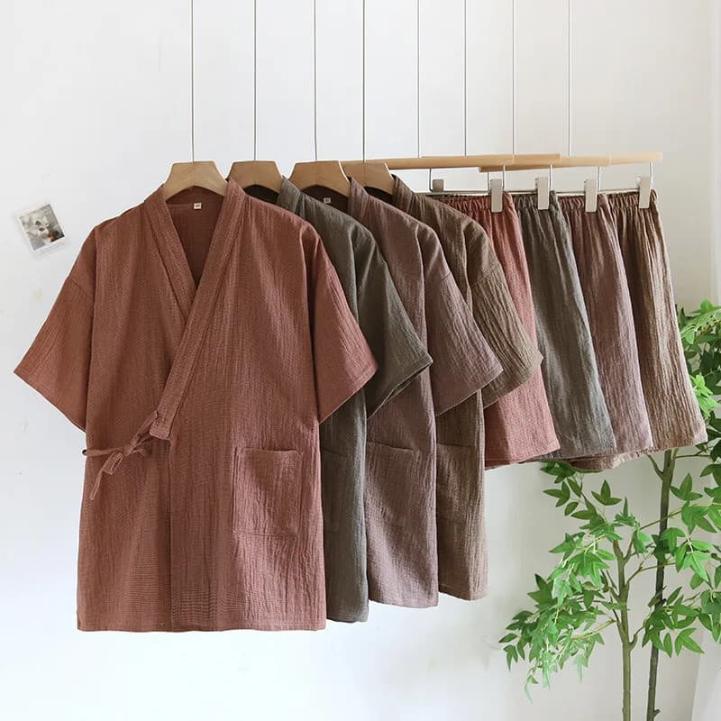 Conjunto De Roupões Quimono Roupas De Pijama Para Homens Primavera E Verão Fino Tamanho Grande Shorts De Manga Curta Hom